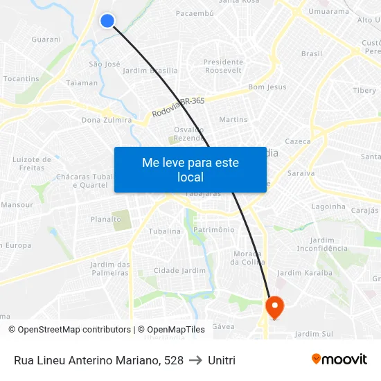 Rua Lineu Anterino Mariano, 528 to Unitri map