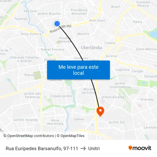 Rua Eurípedes Barsanulfo, 97-111 to Unitri map