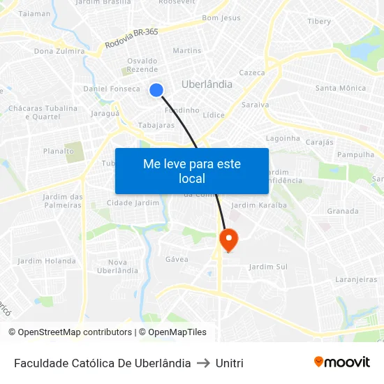 Faculdade Católica De Uberlândia to Unitri map