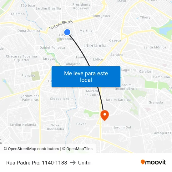 Rua Padre Pio, 1140-1188 to Unitri map