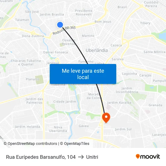 Rua Eurípedes Barsanulfo, 104 to Unitri map