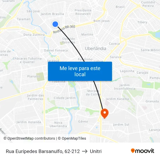 Rua Eurípedes Barsanulfo, 62-212 to Unitri map