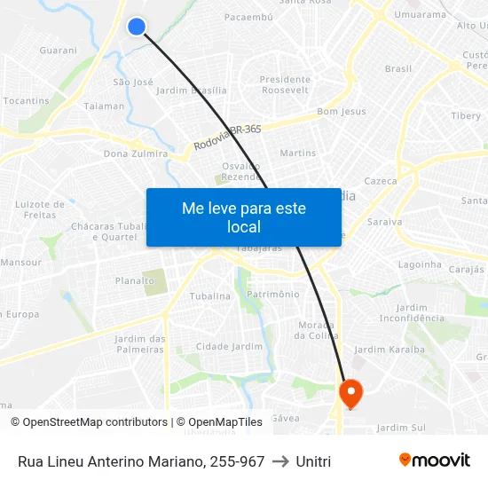 Rua Lineu Anterino Mariano, 255-967 to Unitri map