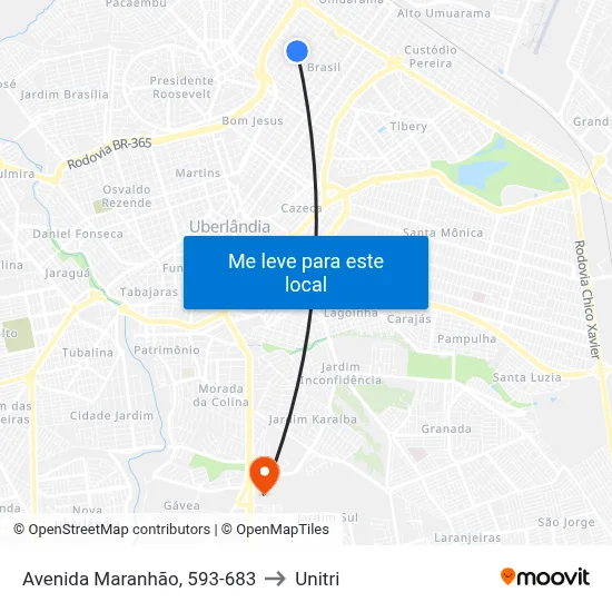 Avenida Maranhão, 593-683 to Unitri map