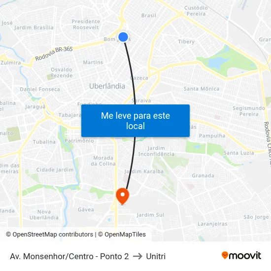 Av. Monsenhor/Centro - Ponto 2 to Unitri map