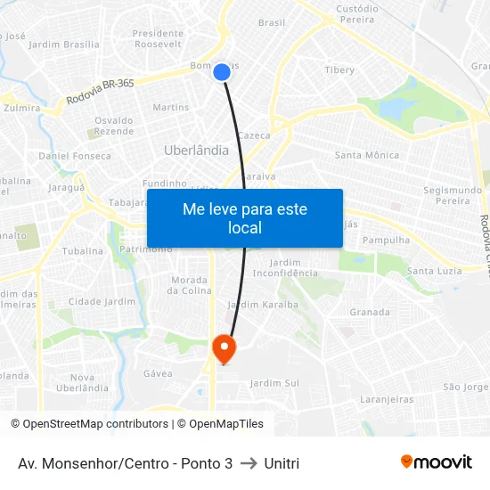 Av. Monsenhor/Centro - Ponto 3 to Unitri map