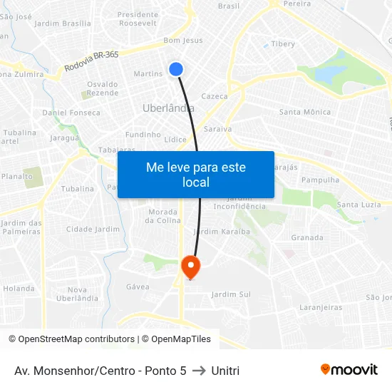 Av. Monsenhor/Centro - Ponto 5 to Unitri map