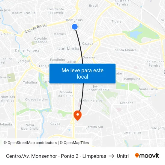 Centro/Av. Monsenhor - Ponto 2 - Limpebras to Unitri map