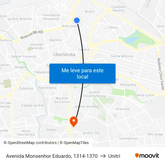 Avenida Monsenhor Eduardo, 1314-1370 to Unitri map