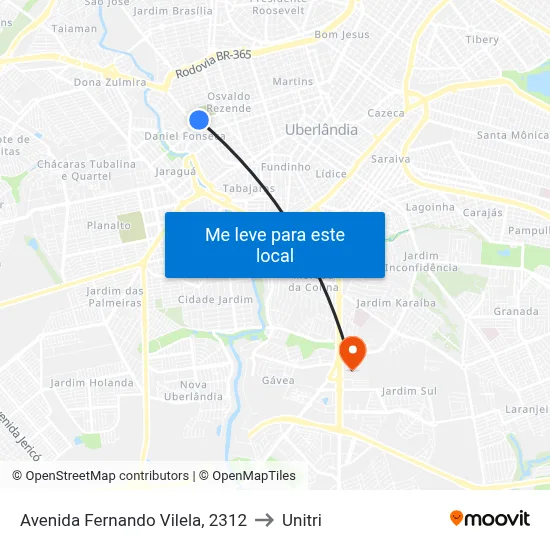 Avenida Fernando Vilela, 2312 to Unitri map