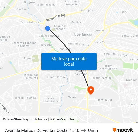 Avenida Marcos De Freitas Costa, 1510 to Unitri map