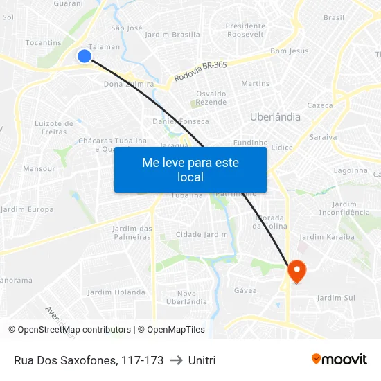 Rua Dos Saxofones, 117-173 to Unitri map