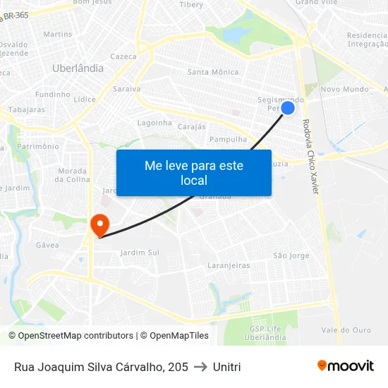 Rua Joaquim Silva Cárvalho, 205 to Unitri map