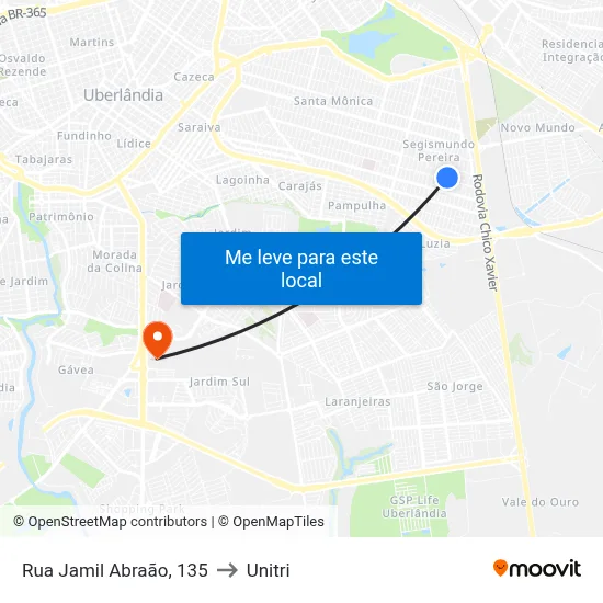 Rua Jamil Abraão, 135 to Unitri map