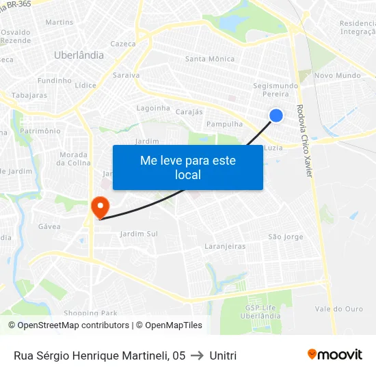 Rua Sérgio Henrique Martineli, 05 to Unitri map