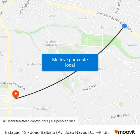 Estação 13 - João Balbino (Av. João Naves De Ávila) to Unitri map