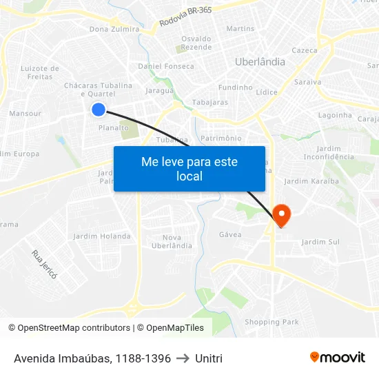 Avenida Imbaúbas, 1188-1396 to Unitri map