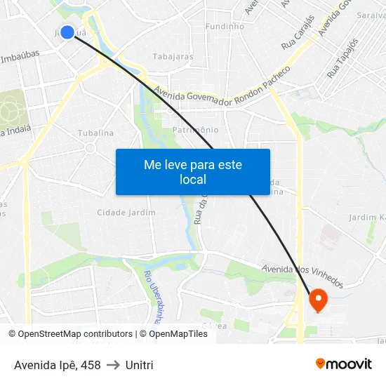 Avenida Ipê, 458 to Unitri map