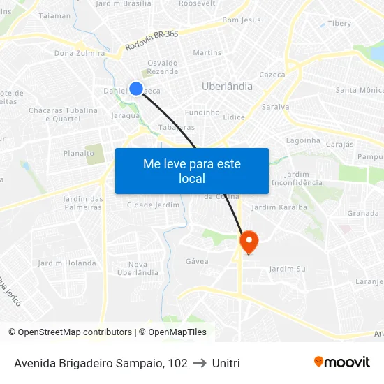 Avenida Brigadeiro Sampaio, 102 to Unitri map