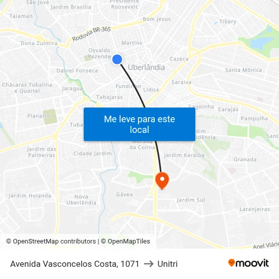 Avenida Vasconcelos Costa, 1071 to Unitri map
