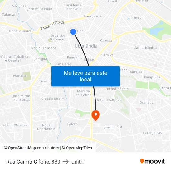 Rua Carmo Gifone, 830 to Unitri map