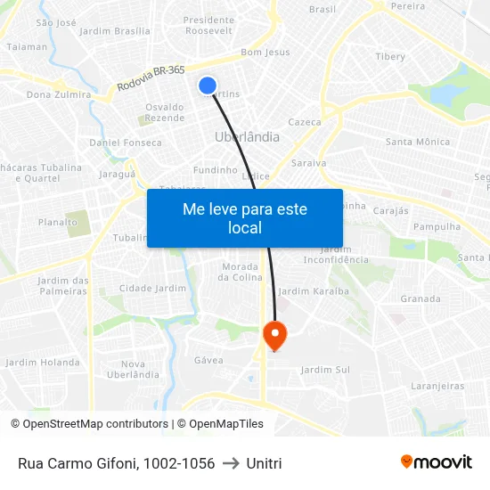 Rua Carmo Gifoni, 1002-1056 to Unitri map