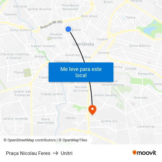 Praça Nicolau Feres to Unitri map
