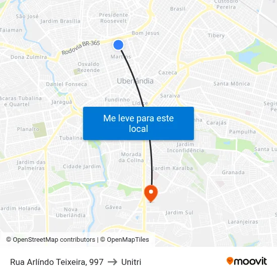Rua Arlíndo Teixeira, 997 to Unitri map