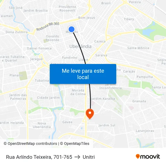 Rua Arlíndo Teixeira, 701-765 to Unitri map