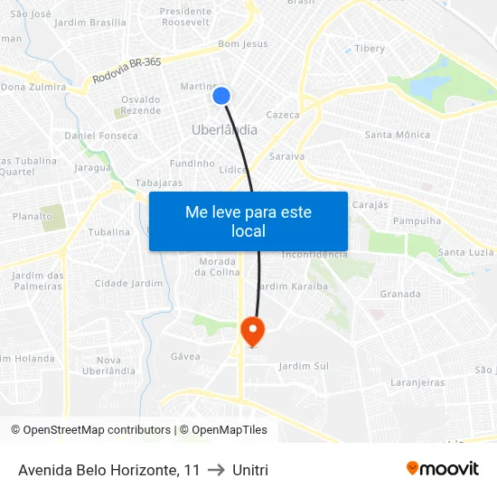 Avenida Belo Horizonte, 11 to Unitri map