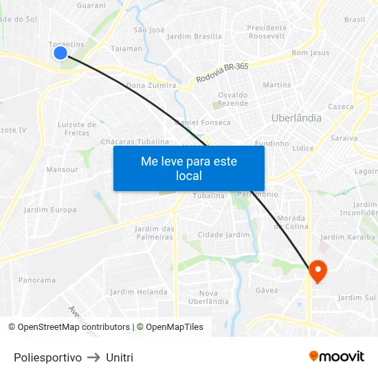 Poliesportivo to Unitri map