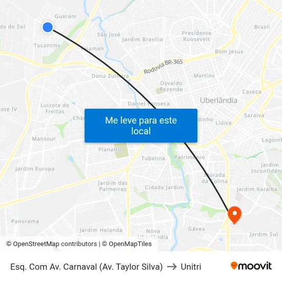 Esq. Com Av. Carnaval (Av. Taylor Silva) to Unitri map