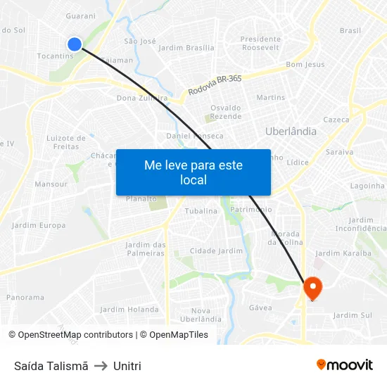 Saída Talismã to Unitri map