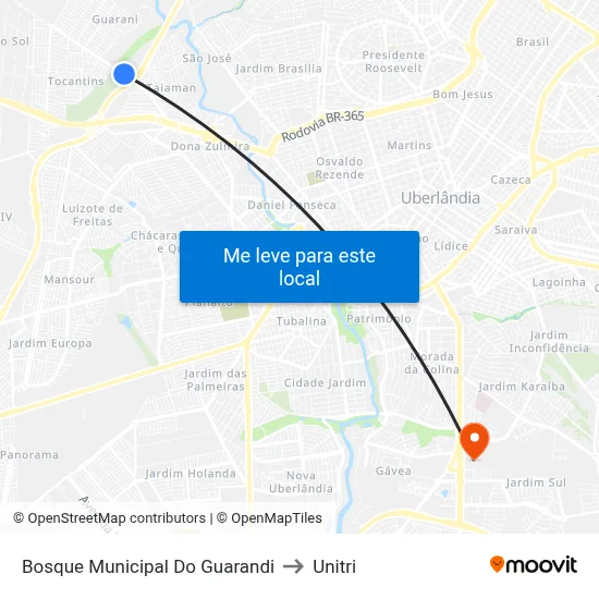 Bosque Municipal Do Guarandi to Unitri map