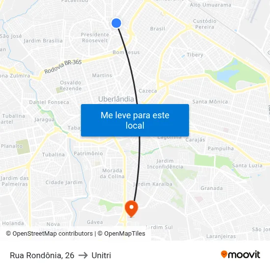 Rua Rondônia, 26 to Unitri map