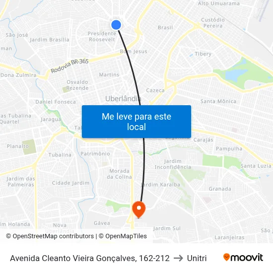 Avenida Cleanto Vieira Gonçalves, 162-212 to Unitri map