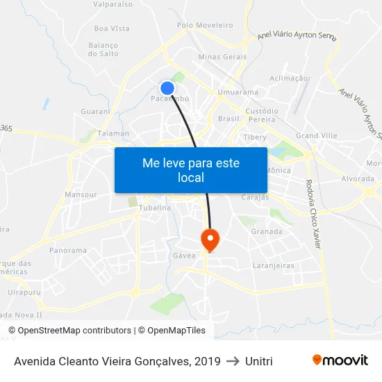Avenida Cleanto Vieira Gonçalves, 2019 to Unitri map