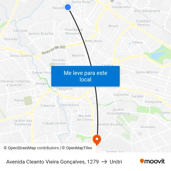 Avenida Cleanto Vieira Gonçalves, 1279 to Unitri map