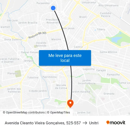 Avenida Cleanto Vieira Gonçalves, 525-557 to Unitri map