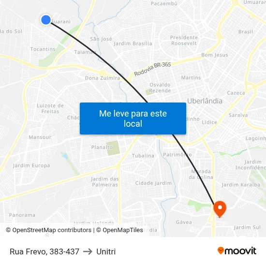 Rua Frevo, 383-437 to Unitri map