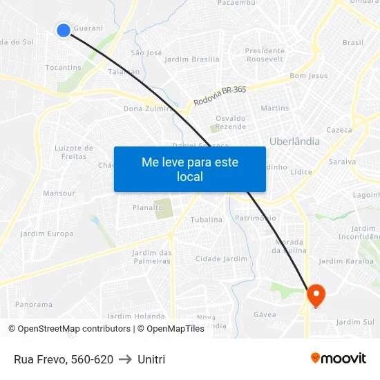 Rua Frevo, 560-620 to Unitri map