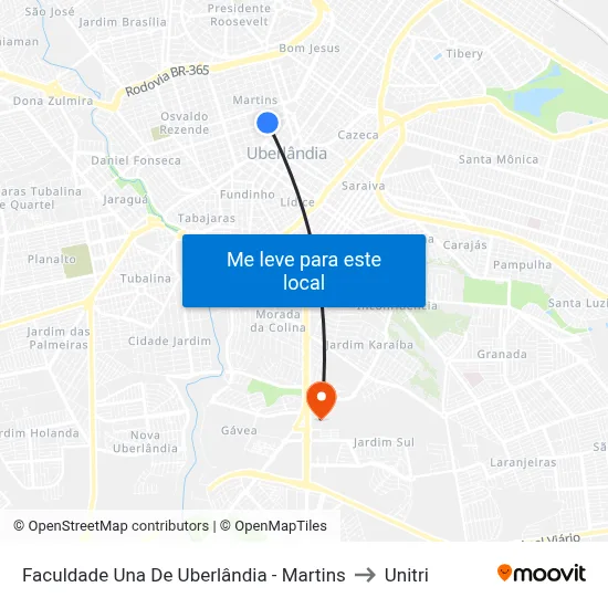 Faculdade Una De Uberlândia - Martins to Unitri map