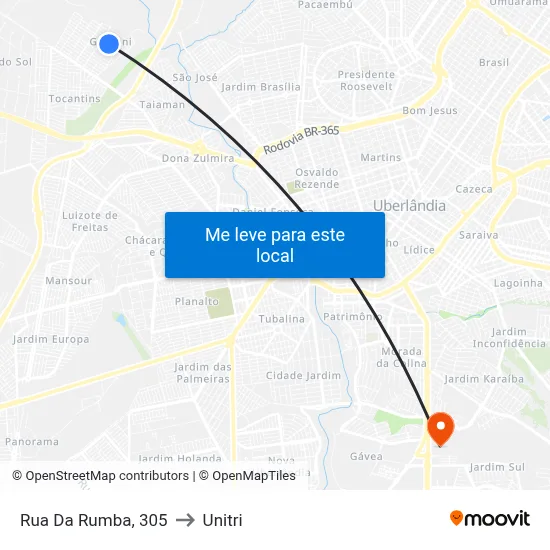 Rua Da Rumba, 305 to Unitri map