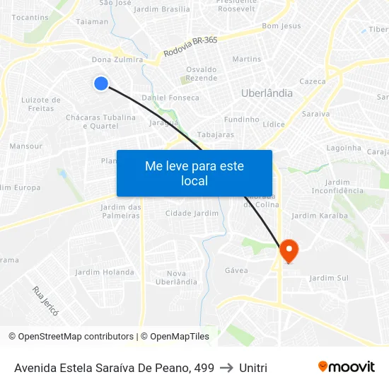 Avenida Estela Saraíva De Peano, 499 to Unitri map