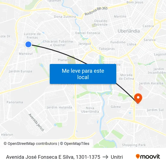 Avenida José Fonseca E Sílva, 1301-1375 to Unitri map