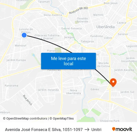 Avenida José Fonseca E Sílva, 1051-1097 to Unitri map