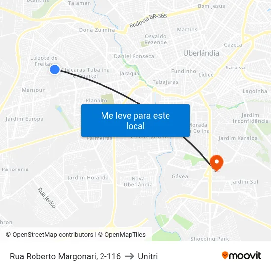Rua Roberto Margonari, 2-116 to Unitri map