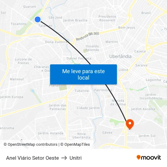 Anel Viário Setor Oeste to Unitri map