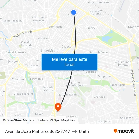 Avenida João Pinheiro, 3635-3747 to Unitri map