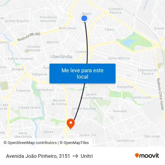 Avenida João Pinheiro, 3151 to Unitri map